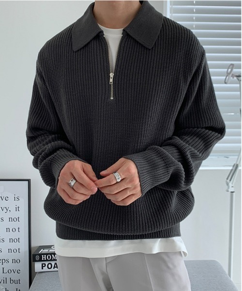 NEW GENTLEMAN(ニュージェントルマン)の「ナッシュビル ハーフジップ ポロカラー ニット(ニット/セーター・メンズ・ブラック/グレー/ベージュ・XL/L/M)」の1枚目の写真