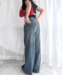ハイウエスト センタープレス ワイドデニムパンツ