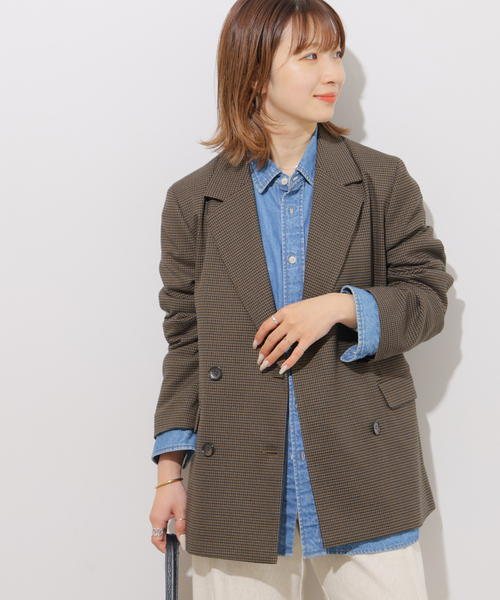 JOURNAL STANDARD relume(ジャーナルスタンダード レリューム)の「チェックテーラードジャケット(テーラードジャケット・レディース・ネイビー/ブラウン・38/36)」の6枚目の写真