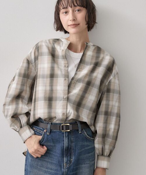 Dessin(デッサン)の「【手洗い可/シワになりにくい】オンブレーチェックシャツ(シャツ/ブラウス・レディース・ブルー系6/チャコールグレー・01/03/02)」の1枚目の写真