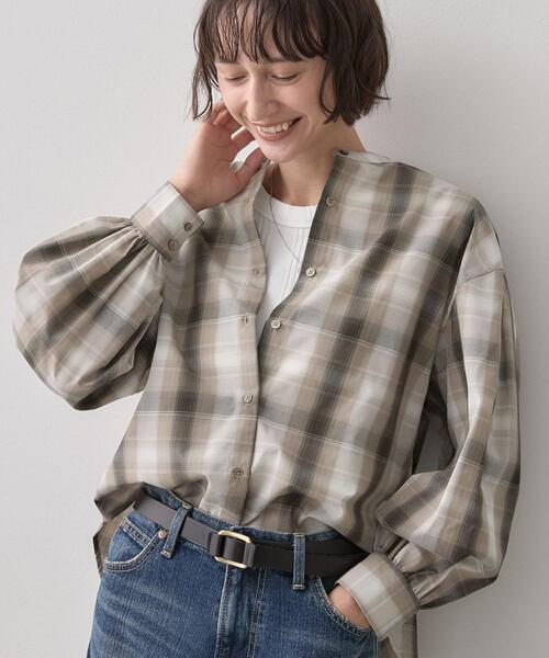 Dessin(デッサン)の「【手洗い可/シワになりにくい】オンブレーチェックシャツ(シャツ/ブラウス・レディース・ブルー系6/チャコールグレー・01/03/02)」の3枚目の写真
