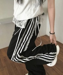 サイドライン 体型選ばない ドローストリング スウェットパンツ