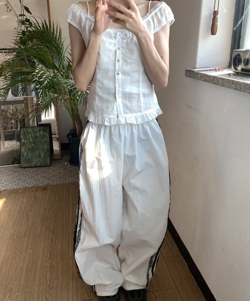 FREE STYLISTS(フリー スタイリスト)の「サイドライン 体型選ばない ドローストリング スウェットパンツ(スウェットパンツ・レディース・ブラック/ホワイト・M)」の13枚目の写真