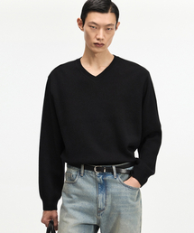 カシミヤ混Vネックニットトップス(ブラック)TNSW6F114BK
