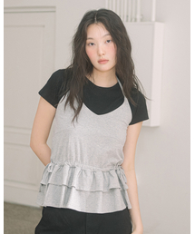 DOUBLE FRILL HALTER NECK SLEEVELESS(GREY)