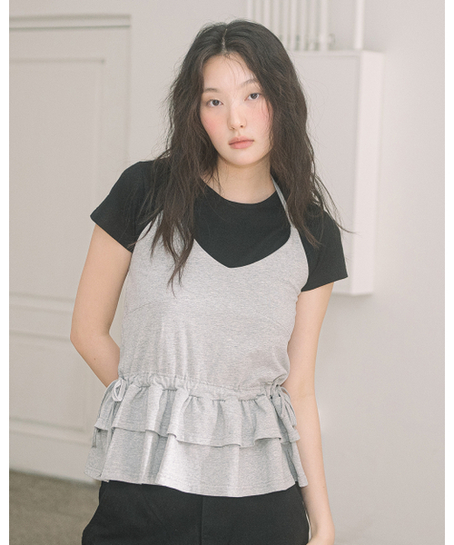 HAVISM(ヘビズム)の「DOUBLE FRILL HALTER NECK SLEEVELESS(GREY)(Tシャツ/カットソー・レディース・その他・FREE)」の1枚目の写真