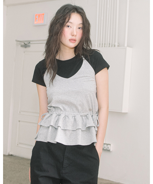 HAVISM(ヘビズム)の「DOUBLE FRILL HALTER NECK SLEEVELESS(GREY)(Tシャツ/カットソー・レディース・その他・FREE)」の2枚目の写真