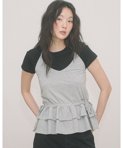HAVISM(ヘビズム)の「DOUBLE FRILL HALTER NECK SLEEVELESS(GREY)(Tシャツ/カットソー・レディース・その他・FREE)」の3枚目の写真