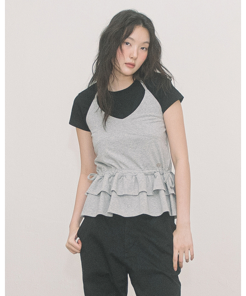 HAVISM(ヘビズム)の「DOUBLE FRILL HALTER NECK SLEEVELESS(GREY)(Tシャツ/カットソー・レディース・その他・FREE)」の4枚目の写真