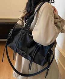 レースアップフリンジボストンバッグ