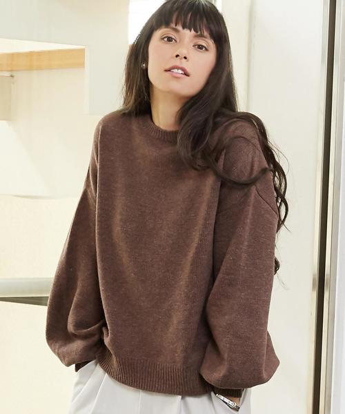 green label relaxing(グリーンレーベルリラクシング)の「KC W ソデ ボリューム POニット◆(ニット/セーター・レディース・グレー/ダークブラウン/ベージュ・FREE)」の1枚目の写真