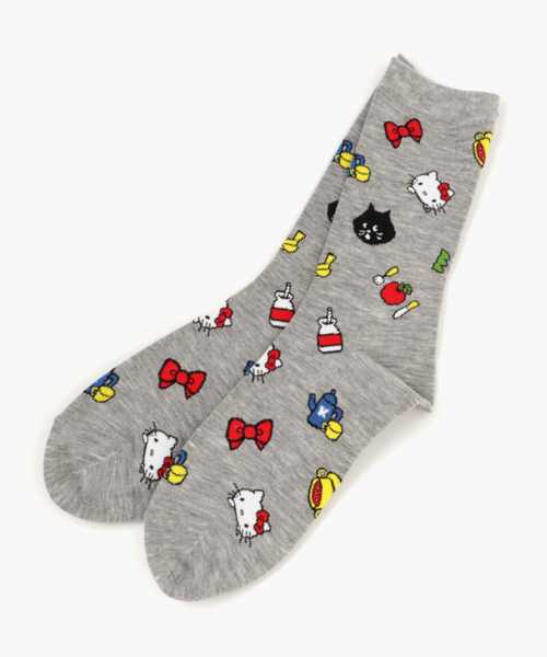 にゃー（ニャー）の「S (L)にゃーとカラフルキティソックス（ソックス/靴下・レディース・ホワイト/ピンク/ライトグレー・02/03）」の2枚目の写真