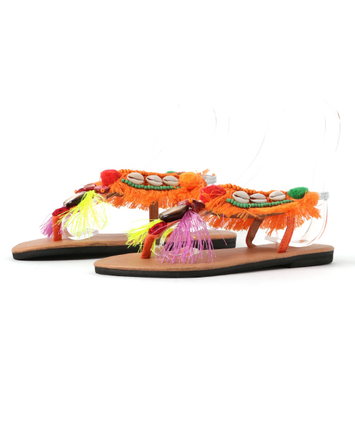 チャイハネ（チャイハネ）の「【チャイハネ】エスニックフリンジトングサンダル（サンダル・レディース・オレンジ/ブルー・MEDIUM/LARGE）」の3枚目の写真