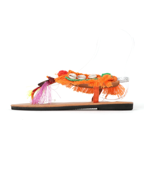チャイハネ（チャイハネ）の「【チャイハネ】エスニックフリンジトングサンダル（サンダル・レディース・オレンジ/ブルー・MEDIUM/LARGE）」の4枚目の写真