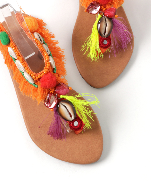 チャイハネ（チャイハネ）の「【チャイハネ】エスニックフリンジトングサンダル（サンダル・レディース・オレンジ/ブルー・MEDIUM/LARGE）」の7枚目の写真