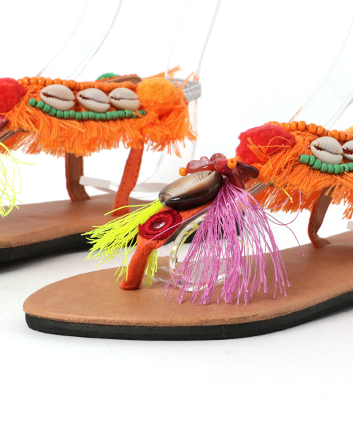 チャイハネ（チャイハネ）の「【チャイハネ】エスニックフリンジトングサンダル（サンダル・レディース・オレンジ/ブルー・MEDIUM/LARGE）」の8枚目の写真