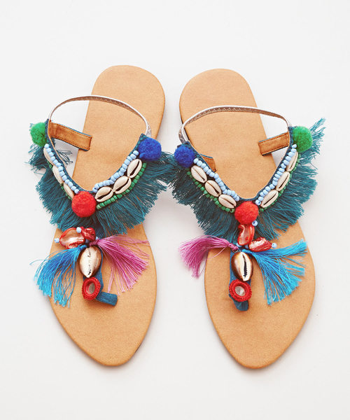 チャイハネ（チャイハネ）の「【チャイハネ】エスニックフリンジトングサンダル（サンダル・レディース・オレンジ/ブルー・MEDIUM/LARGE）」の2枚目の写真