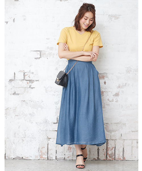 Pierrot（ピエロ）の「楊柳ロングスカート（スカート・レディース・ライトグレー/ネイビー/イエロー/ブルー・M/L）」の12枚目の写真