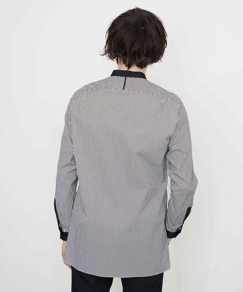 UNITED ARROWS バンドカラー　ストライプ　ロング　シャツ UNITED ARROWS バンドカラー ストライプ ロング シャツ - メルカリ