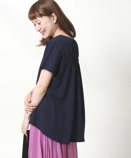 coen（コーエン）の「【接触冷感】梨地バックギャザーカットソー（Tシャツ/カットソー・レディース・イエロー/ネイビー/ナチュラル・FREE）」の3枚目の写真