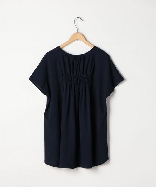 coen（コーエン）の「【接触冷感】梨地バックギャザーカットソー（Tシャツ/カットソー・レディース・イエロー/ネイビー/ナチュラル・FREE）」の4枚目の写真