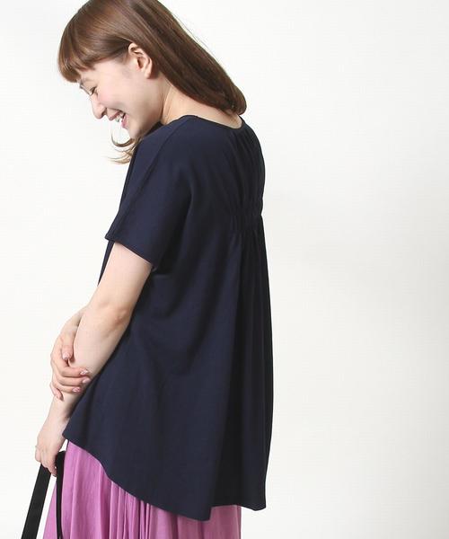 coen（コーエン）の「【接触冷感】梨地バックギャザーカットソー（Tシャツ/カットソー・レディース・イエロー/ネイビー/ナチュラル・FREE）」の12枚目の写真