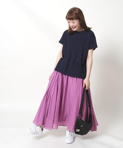 coen（コーエン）の「【接触冷感】梨地バックギャザーカットソー（Tシャツ/カットソー・レディース・イエロー/ネイビー/ナチュラル・FREE）」の11枚目の写真