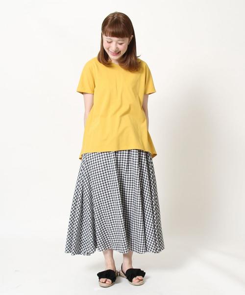 coen（コーエン）の「【接触冷感】梨地バックギャザーカットソー（Tシャツ/カットソー・レディース・イエロー/ネイビー/ナチュラル・FREE）」の5枚目の写真