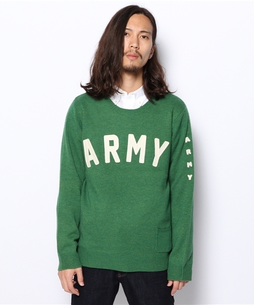 WEGO（ウィゴー）の「WEGO/ロゴ刺繍ニット（ニット/セーター・メンズ・グリーン/オレンジ/その他1・MEDIUM/LARGE）」の4枚目の写真