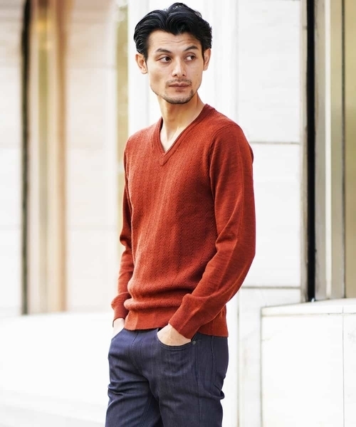 MICHEL KLEIN HOMME (ミッシェルクランオム)の「Vネックニット(Garden)(ニット/セーター・メンズ・グリーン/モカ/ネイビー/レッド・46/48/51)」の2枚目の写真