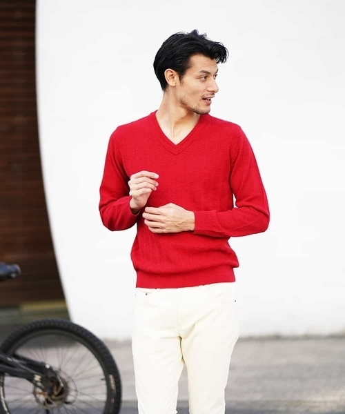 MICHEL KLEIN HOMME (ミッシェルクランオム)の「Vネックニット(Garden)(ニット/セーター・メンズ・グリーン/モカ/ネイビー/レッド・46/48/51)」の5枚目の写真