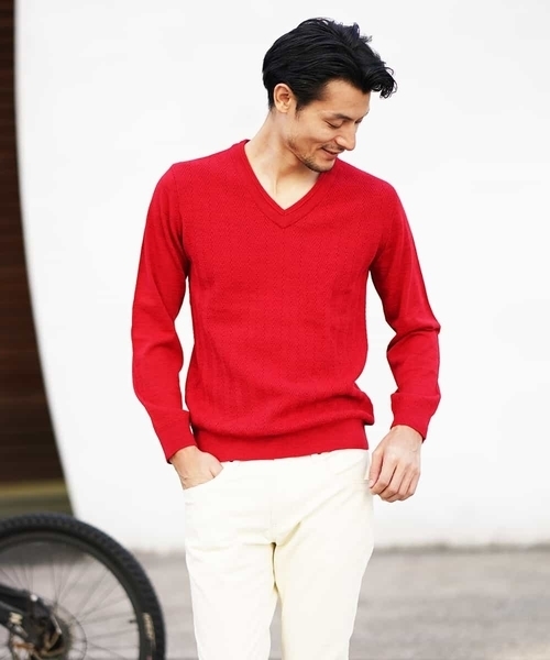 MICHEL KLEIN HOMME (ミッシェルクランオム)の「Vネックニット(Garden)(ニット/セーター・メンズ・グリーン/モカ/ネイビー/レッド・46/48/51)」の6枚目の写真