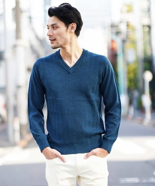 MICHEL KLEIN HOMME (ミッシェルクランオム)の「Vネックニット(Garden)(ニット/セーター・メンズ・グリーン/モカ/ネイビー/レッド・46/48/51)」の7枚目の写真