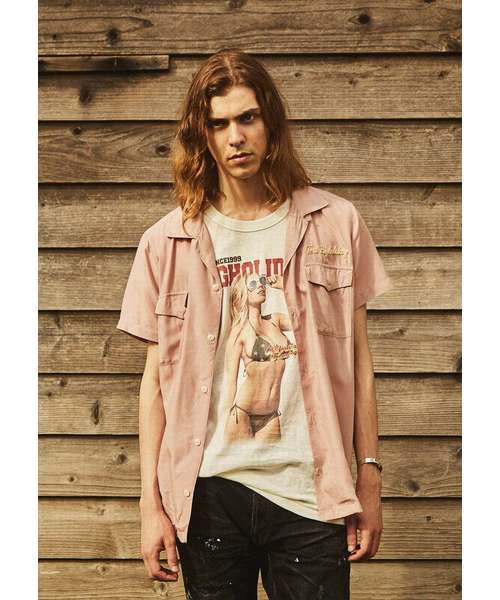 TMT(ティーエムティー)の「【映画「小さな恋のうた」着用】CALIFORNIA PRINT RAYON S/SL SHIRTS(シャツ/ブラウス)」|ピンク