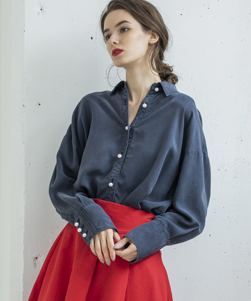 Emma Taylor(エマテイラー)の「【STYLEBAR】サンドウォッシュパールボタンシャツ(シャツ/ブラウス)」|ネイビー