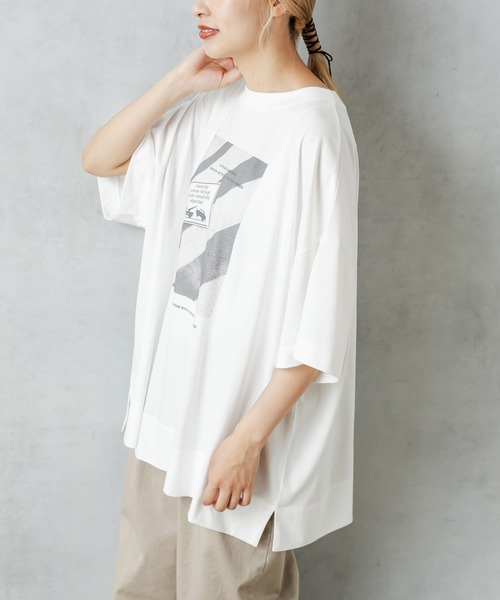 PUAL CE CIN（ピュアルセシン）の「フォトT（Tシャツ/カットソー・レディース・オフホワイト/ホワイト系その他/グレー/グレイッシュベージュ・FREE）」の6枚目の写真