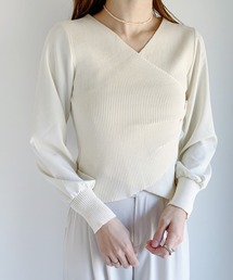 袖シフォンカシュクールリブニット