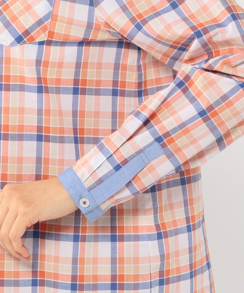 DECOY SINCE 1981（デコイシンスイチキュウハチイチ）の「オーガニックコットン切替チェックシャツ（シャツ/ブラウス・レディース・グリーン/オレンジ・9号/11号/13号）」の15枚目の写真