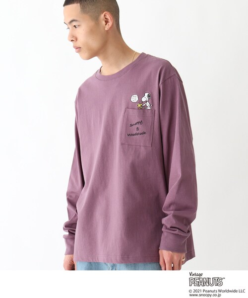 Peanuts ピーナッツ トップス ポケット長袖tシャツ Tシャツ カットソー Peanuts ピーナッツ のファッション スヌーピー ウッドストック