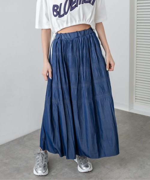 RASVOA（ラスボア）の「デニムライクロングスカート（スカート・レディース・ブラック/オフホワイト/ブルー・FREE）」の3枚目の写真