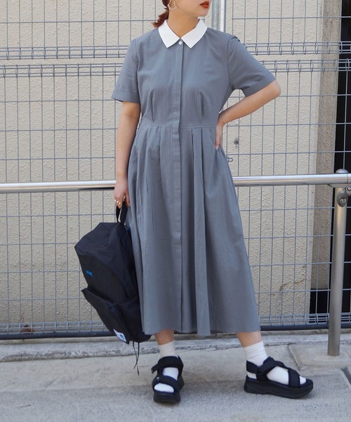 179/WG（イチナナキュウダブルジー）の「クレリックシャツワンピース（シャツワンピース・レディース・ブルー/グリーン/ピンク・MEDIUM）」の3枚目の写真