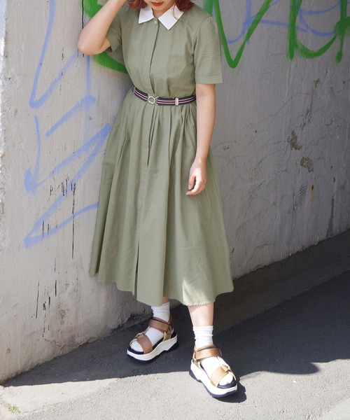 179/WG（イチナナキュウダブルジー）の「クレリックシャツワンピース（シャツワンピース・レディース・ブルー/グリーン/ピンク・MEDIUM）」の2枚目の写真