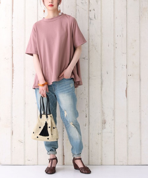 n'OrLABEL(ノアールレーベル)の「『撥水&吸水モックネックフレアTシャツ』(Tシャツ/カットソー・レディース・ブラック/ブラウン/オフホワイト/ピンク/ミント・1/2)」の16枚目の写真