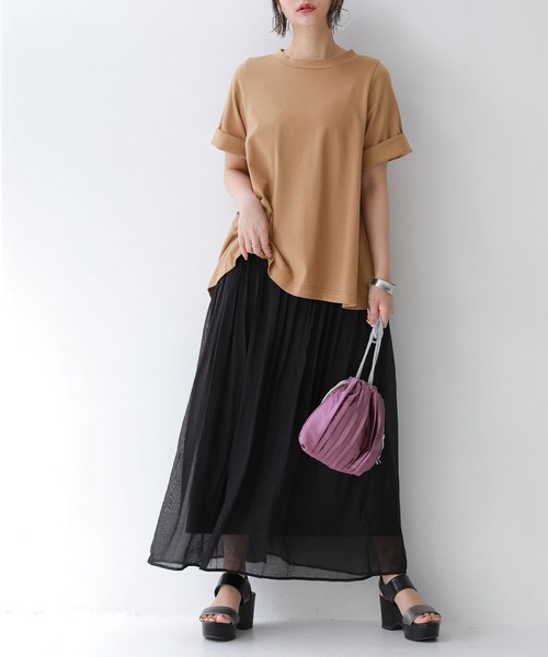 n'OrLABEL(ノアールレーベル)の「『撥水&吸水モックネックフレアTシャツ』(Tシャツ/カットソー・レディース・ブラック/ブラウン/オフホワイト/ピンク/ミント・1/2)」の13枚目の写真