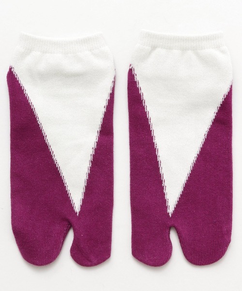 カヤ（カヤ）の「【カヤ】足袋型くつ下23～25cm 重ね色（ソックス/靴下・レディース・ホワイト×パープル/ブラック×レッド/ブルーグリーン・FREE）」の2枚目の写真