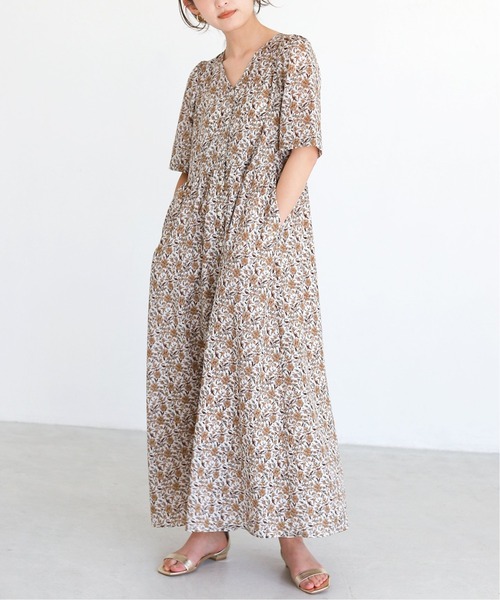 手洗い可能 ワンピース Iena スローブイエナ のファッション オリエンタルフラワーフロントボタンワンピース ワンピース Slobe