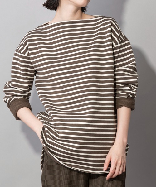 Munich(ミューニック)の「マリンフリースボーダー ボートネックプルオーバー(Tシャツ/カットソー・レディース・ブラウン/ホワイト×ブルー/ブラック×ホワイト・FREE)」の1枚目の写真