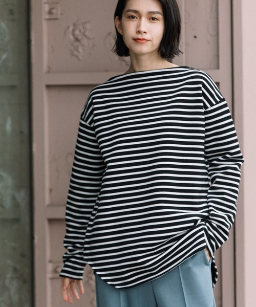 Munich(ミューニック)の「マリンフリースボーダー ボートネックプルオーバー(Tシャツ/カットソー・レディース・ブラウン/ホワイト×ブルー/ブラック×ホワイト・FREE)」の6枚目の写真