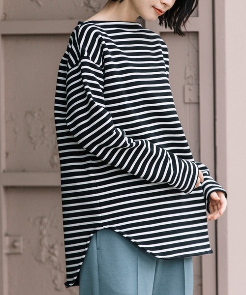 Munich(ミューニック)の「マリンフリースボーダー ボートネックプルオーバー(Tシャツ/カットソー・レディース・ブラウン/ホワイト×ブルー/ブラック×ホワイト・FREE)」の7枚目の写真