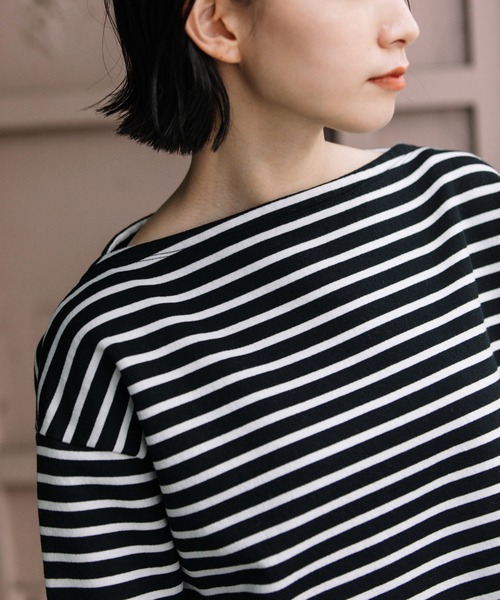 Munich(ミューニック)の「マリンフリースボーダー ボートネックプルオーバー(Tシャツ/カットソー・レディース・ブラウン/ホワイト×ブルー/ブラック×ホワイト・FREE)」の9枚目の写真